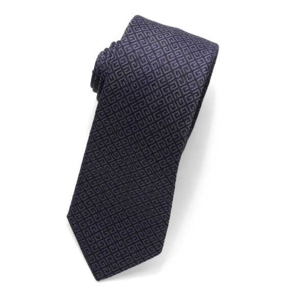 GIVENCHY Black Made In Italy Silk Designer All Over Logo 4g Tie